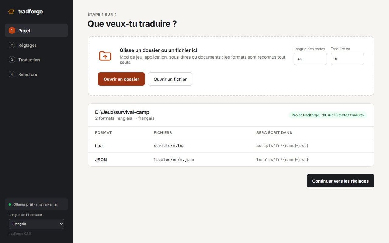 Le projet : tradforge reconnaît tout seul les formats du dossier